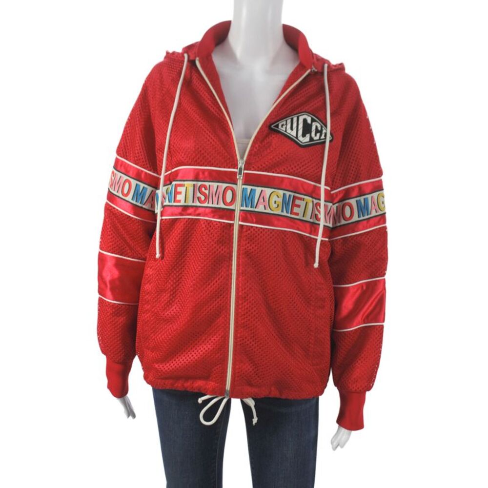 Gucci Womens Windbreaker Red Striped Polyester Long Sleeve Zip Size S